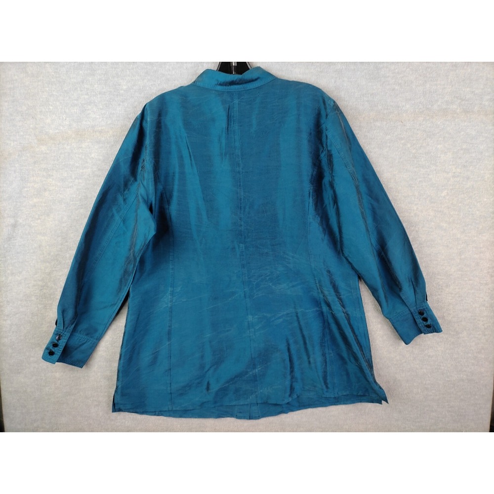 Chicos Womens Shirt Lage 3 Blue 100% Silk Vintage Retro Career Capsule Boxy - Picture 8 of 9